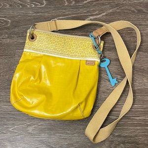 FOSSIL yellow Key-per waxed canvas cross-body purse with adjustable straps